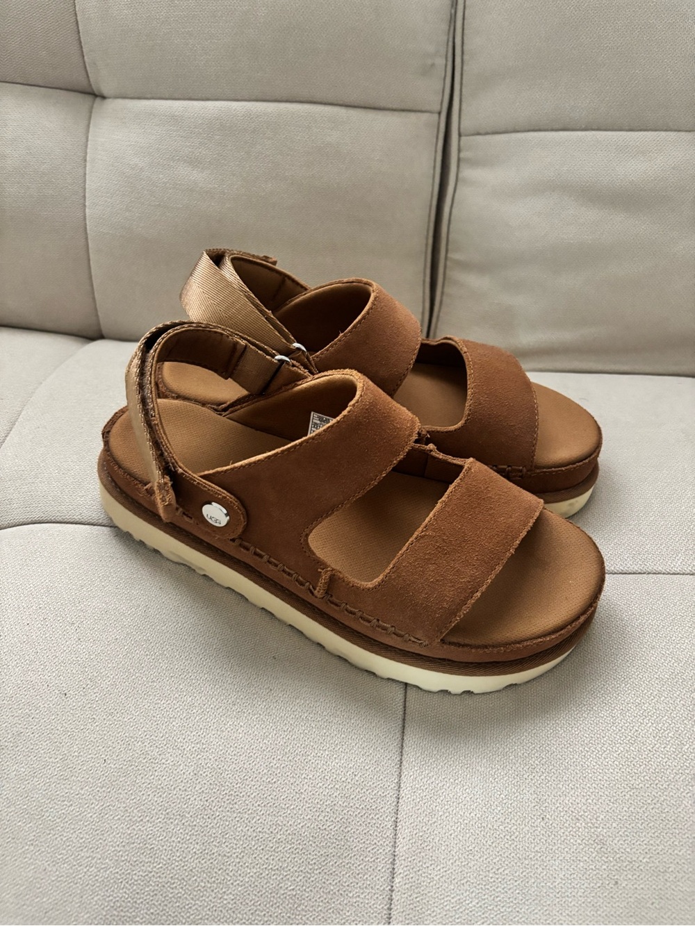 UGG Girls Brown Suede Double-Strap Platform Sandals